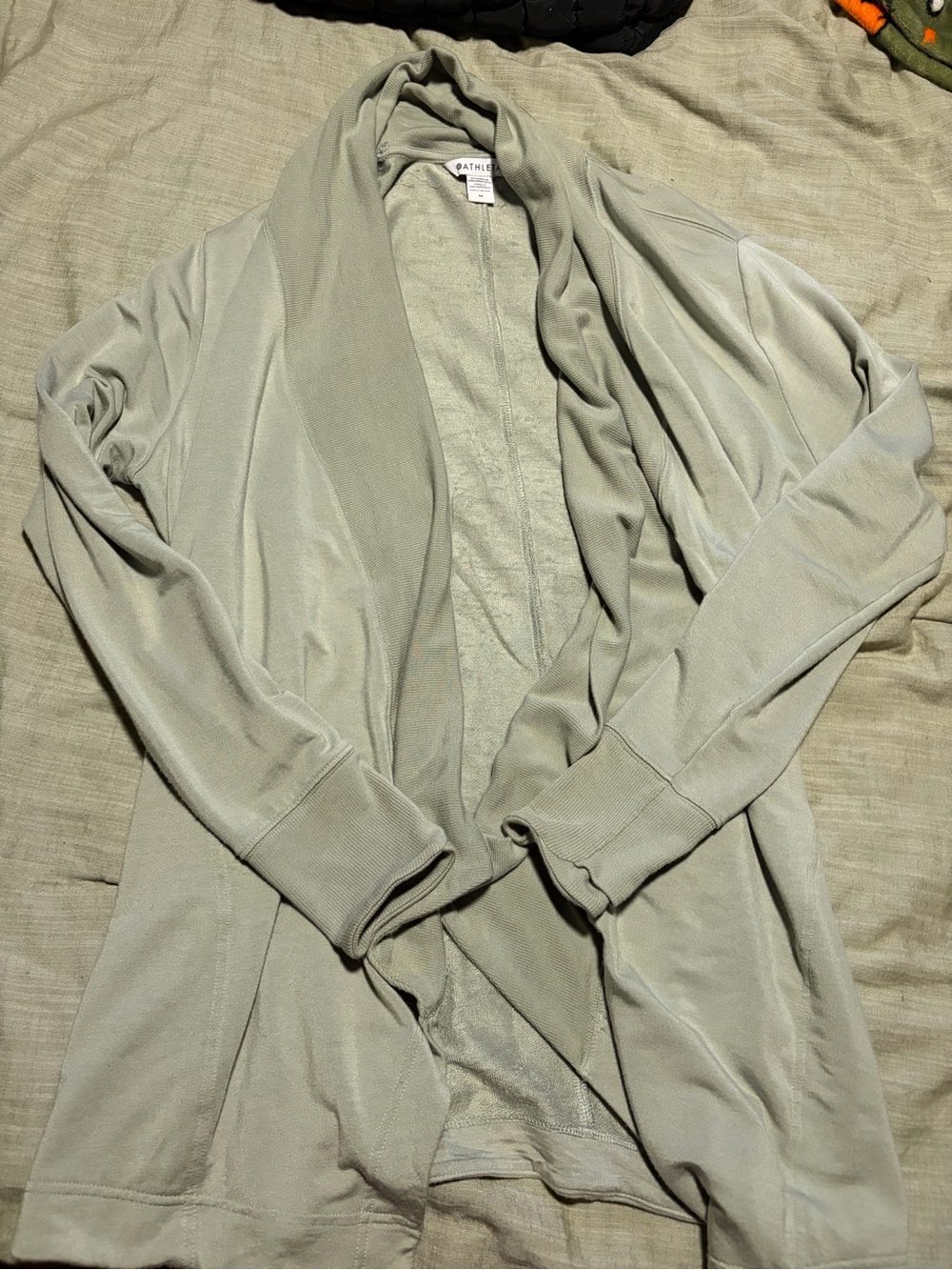 Athleta Light Sage Open-Front Draped Cardigan